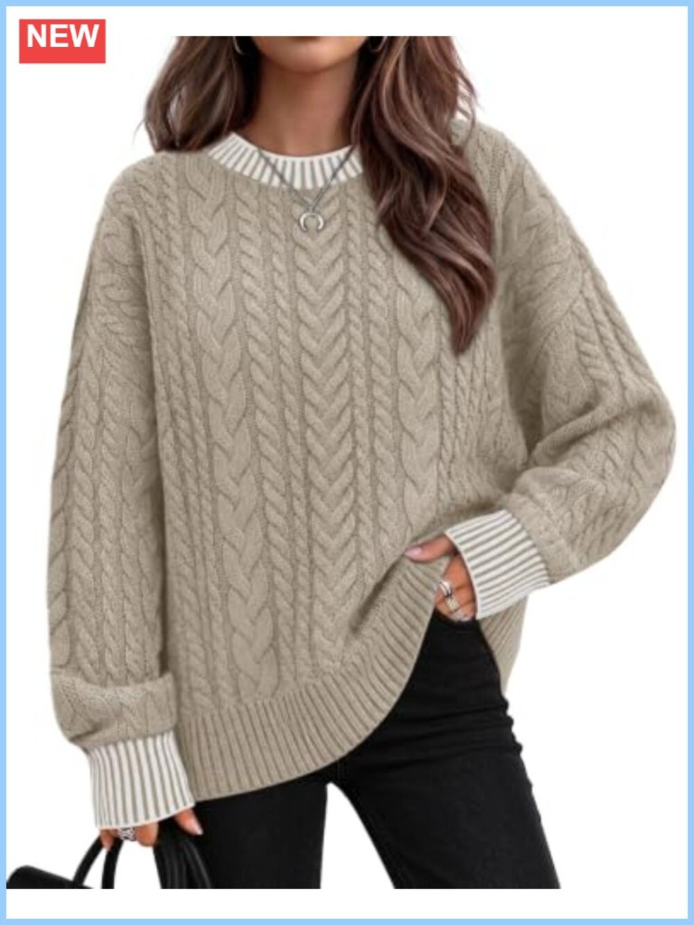 Cable Knit Sweater Women Long Sleeve Tunic Pullover Crew Neck